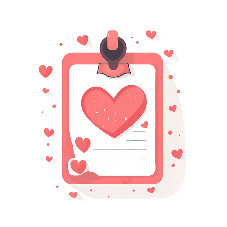Heart on Clipboard in Flat Cartoon Style