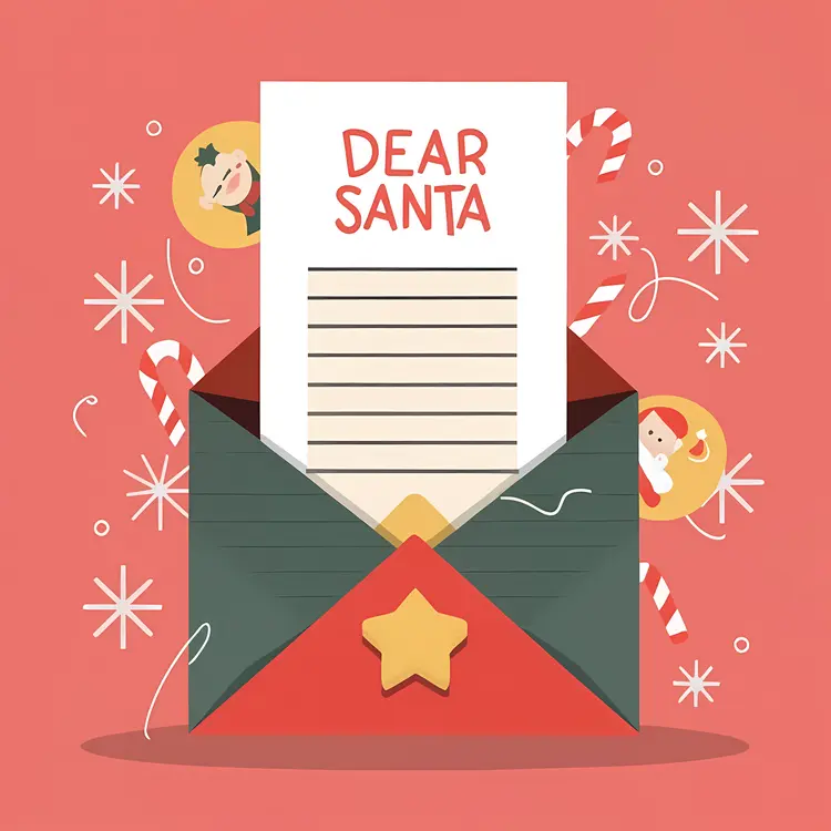 Dear Santa Letter with Candy Canes and Gifts