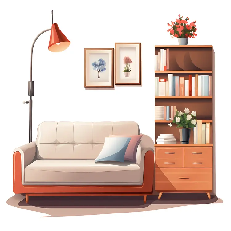 Stylish Living Room with Bookshelf