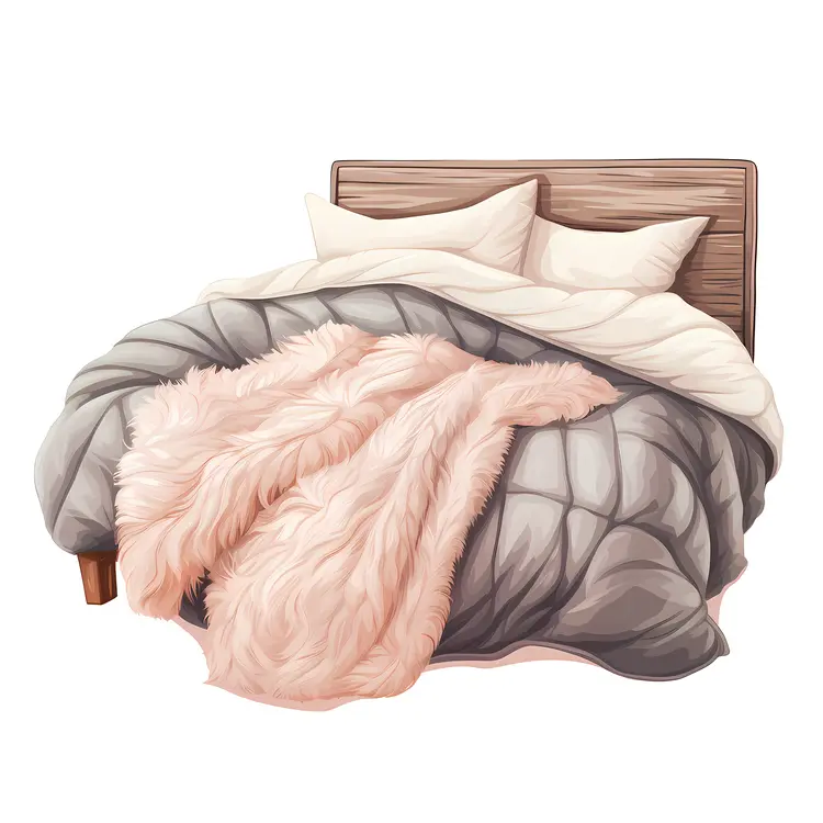 Modern Bed with Gray Blanket and Cozy Pillows