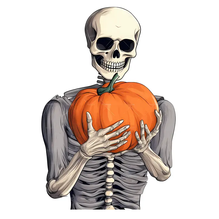 Skeleton Holding Pumpkin for Halloween