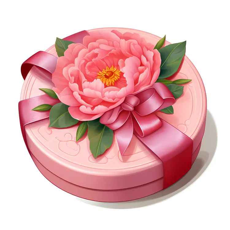 Beautiful Pink Flower Gift Box with Ribbon