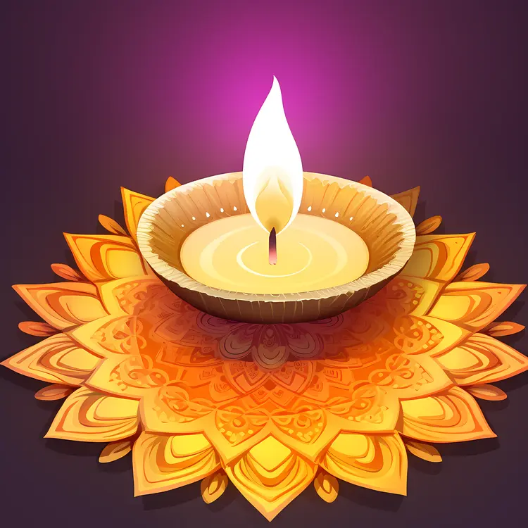 Candle in Orange Lotus with Mandala