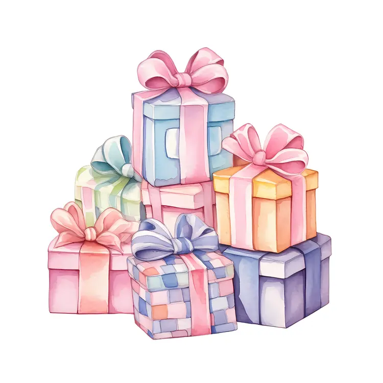 Colorful Gift Boxes with Ribbons and Patterns