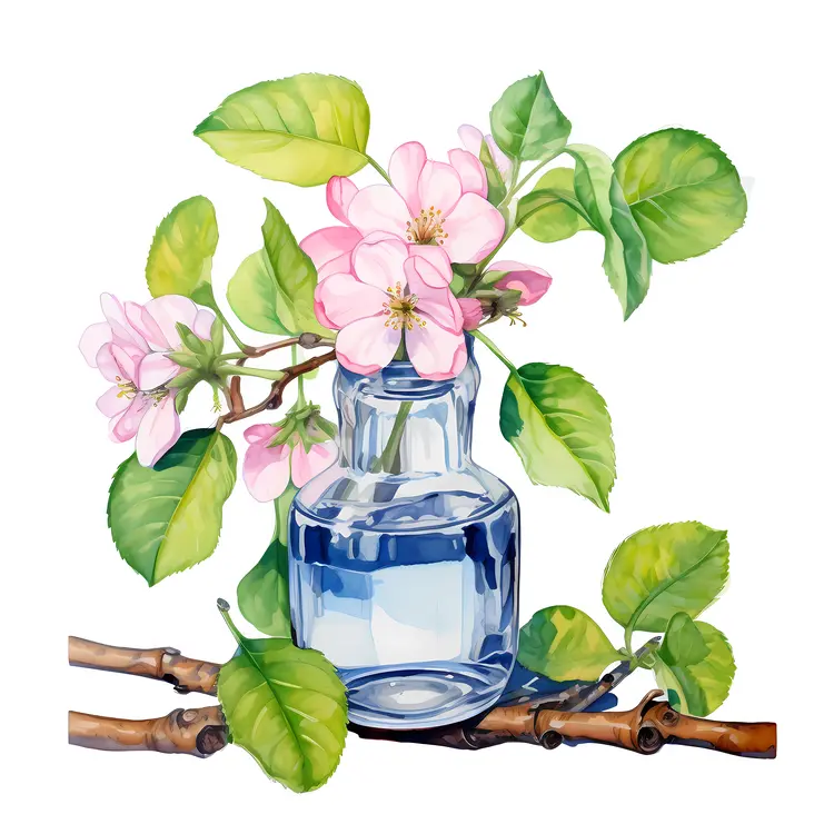 Pink Flowers in Glass Bottle