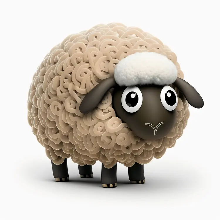 Cute Cartoon Sheep with Fluffy Wool