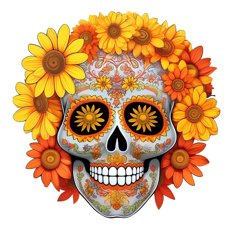 Colorful Sugar Skull with Floral Design for Day of the Dead