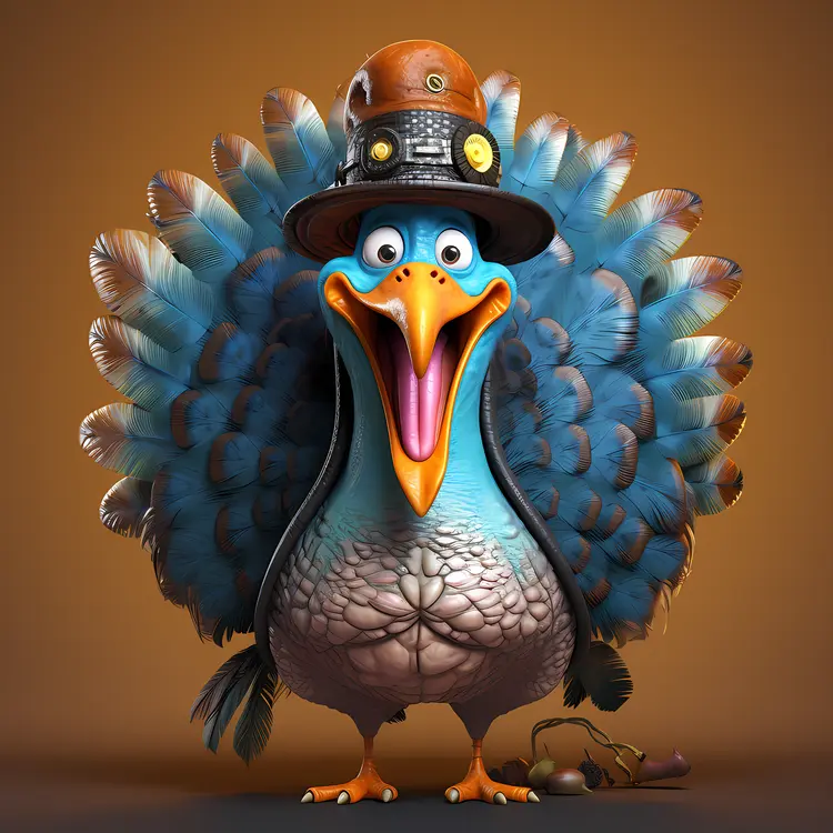 Cool cartoon bird with hat and colorful feathers