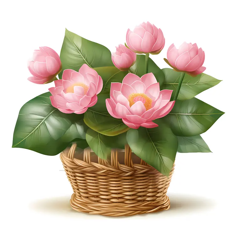 Beautiful Flower Basket with Pink Lotus Blossoms