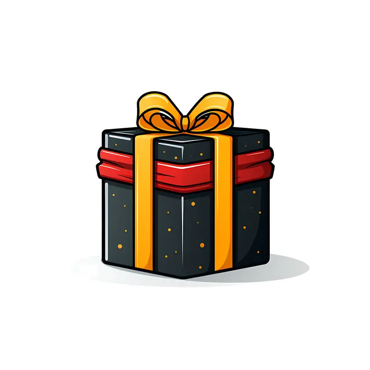 Black Gift Box with Red and Yellow Ribbon