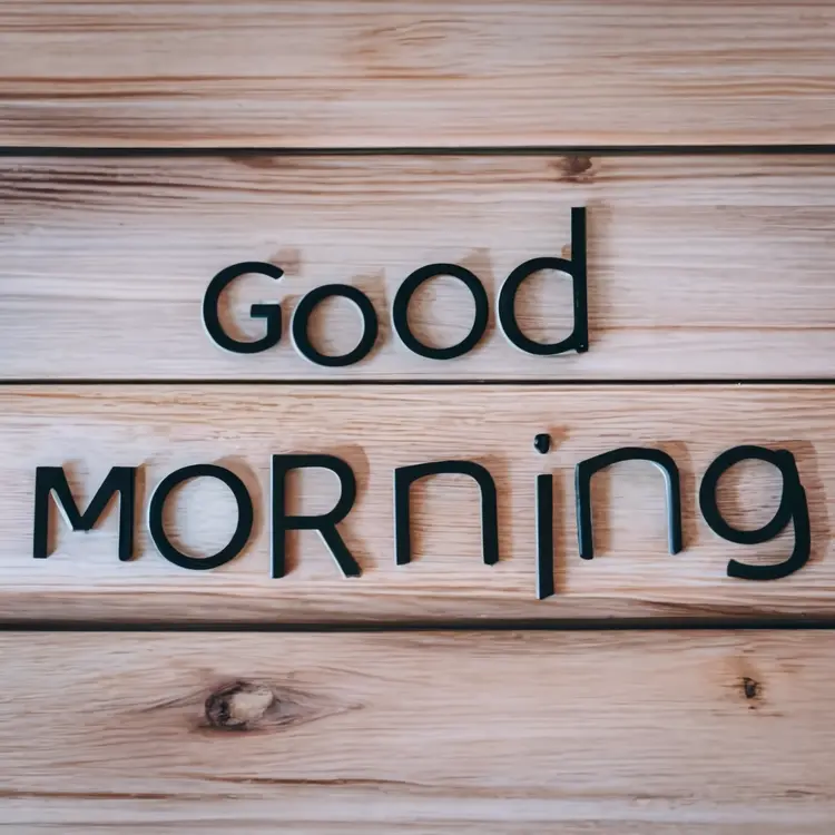 Minimalist Good Morning Text on Wooden Background