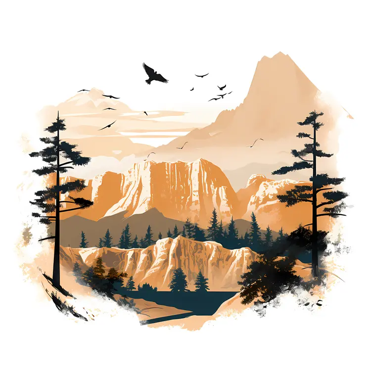 Mountain Landscape with Birds