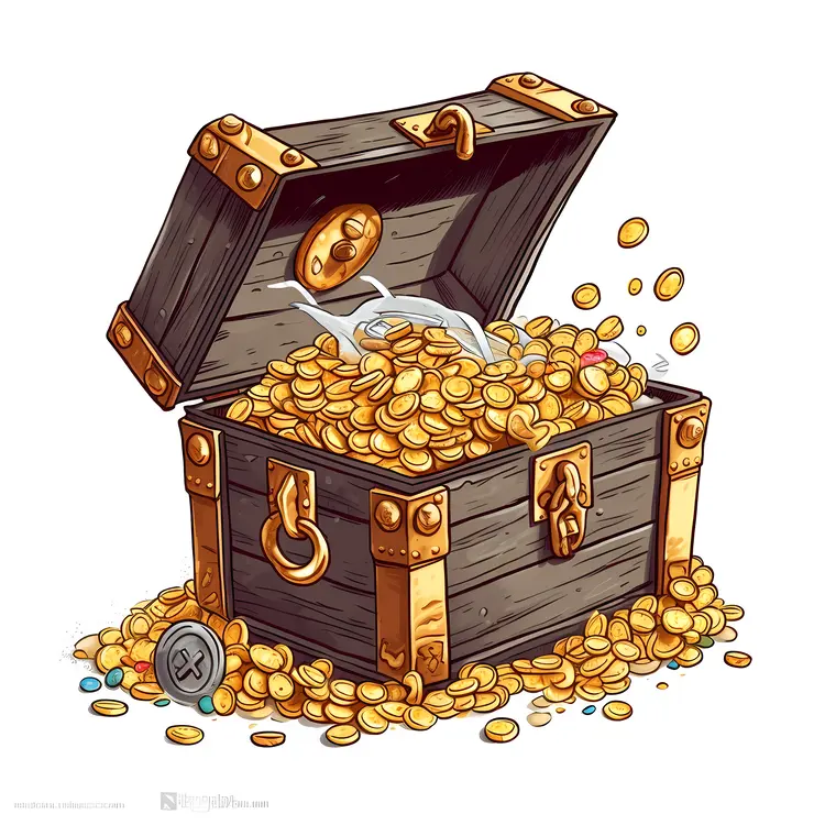 Treasure Chest Filled with Gold Coins