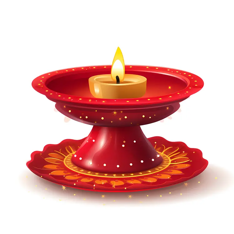 Red Diya Lamp with Flame for Diwali Celebration