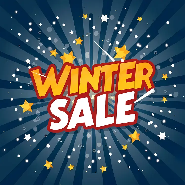 Winter Sale Text with Stars and Festive Background