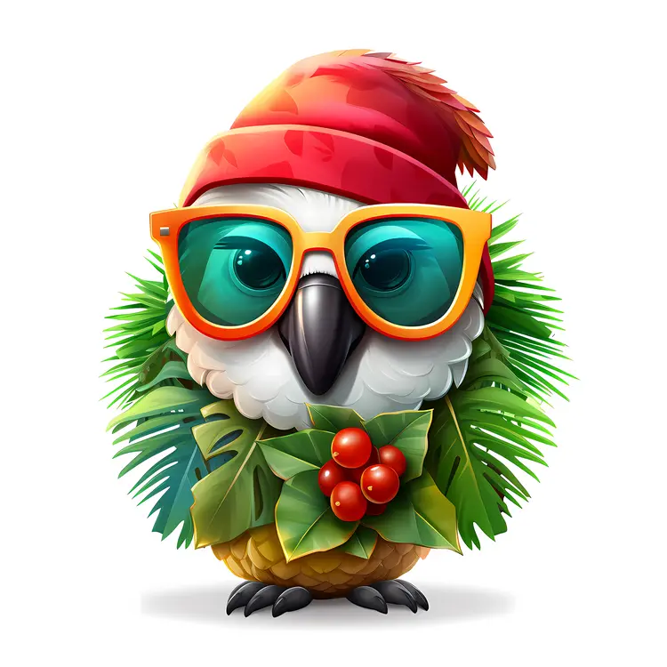 Cute Owl with Glasses and Christmas Hat