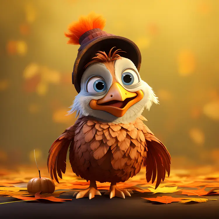 Cute Turkey with Hat and Pumpkin