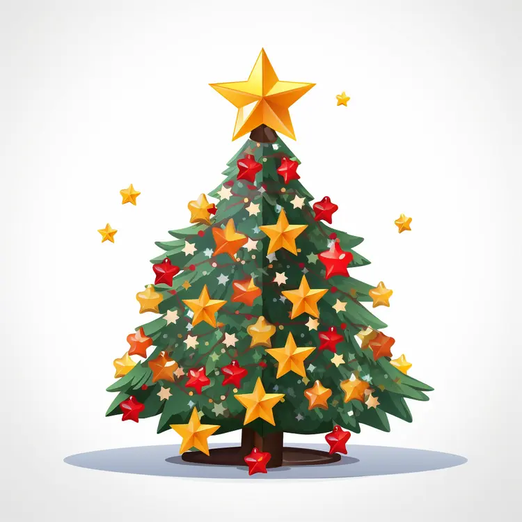 Christmas Tree Decorated with Stars and Ornaments