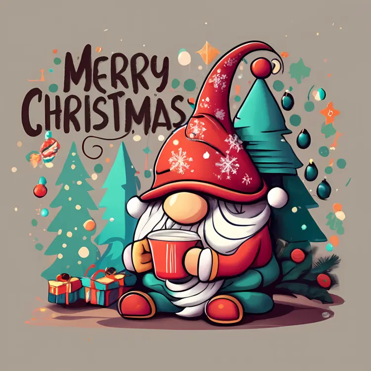 Christmas Gnome with Red Hat and Trees