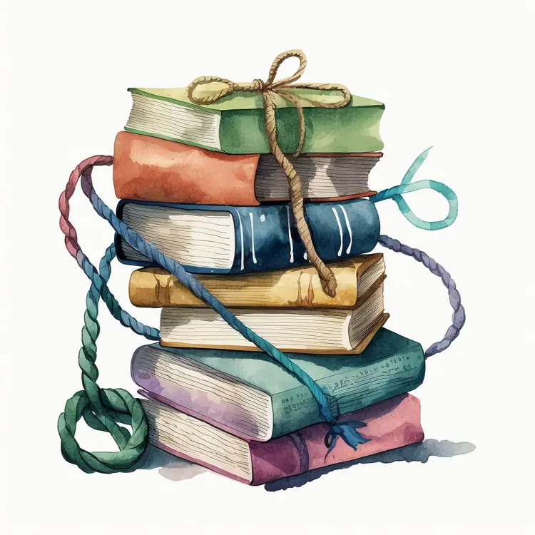 Colorful Stack of Books Tied with Ropes