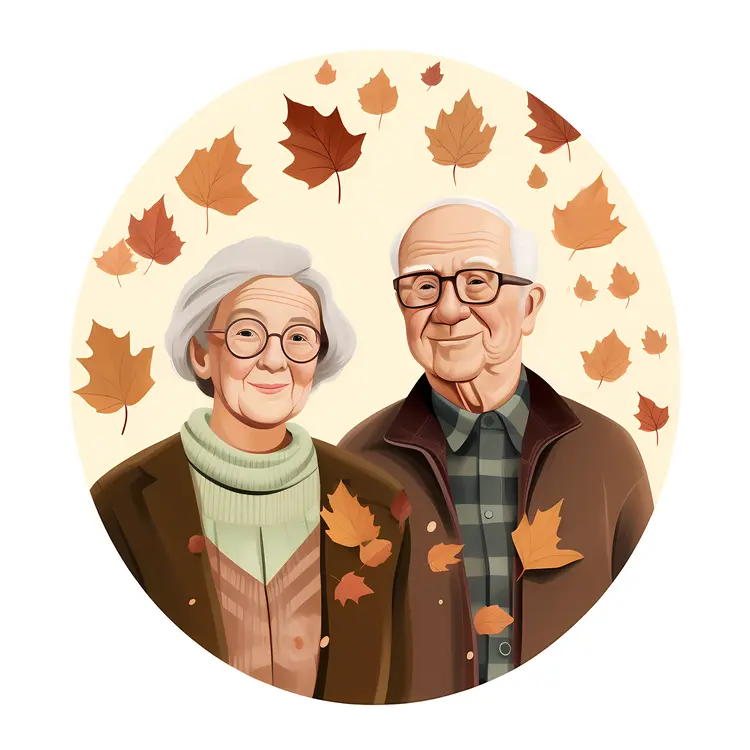 Elderly Couple with Autumn Leaves