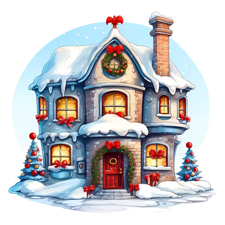 Snowy House with Christmas Decorations