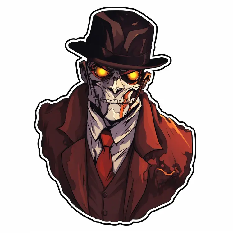 Skeleton in Suit and Hat Illustration for Halloween