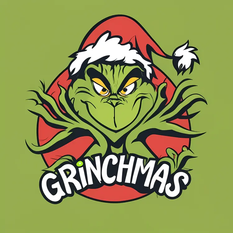 Grinch in Santa Hat with Grinchmas Text
