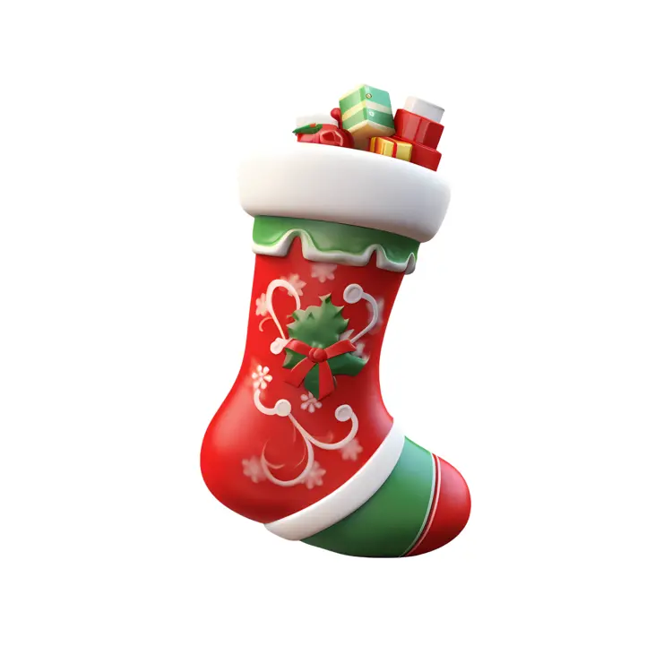 Red Christmas Stocking with Gift Box and Holly