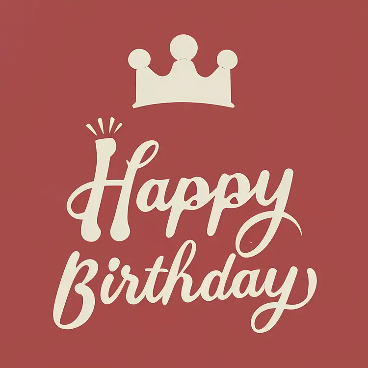 Happy Birthday with Crown on Red Background