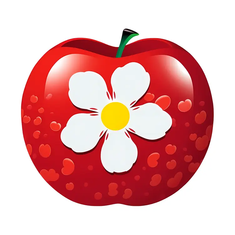 Red Apple with White Flower