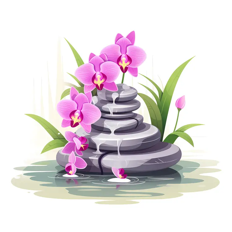 Zen Garden with Pink Orchids