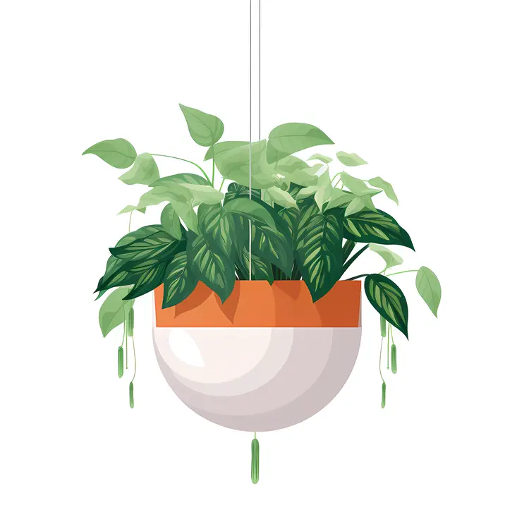 Green Hanging Plant in a White and Orange Pot