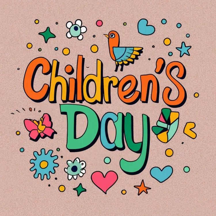 Children's Day with Flowers and Butterfly