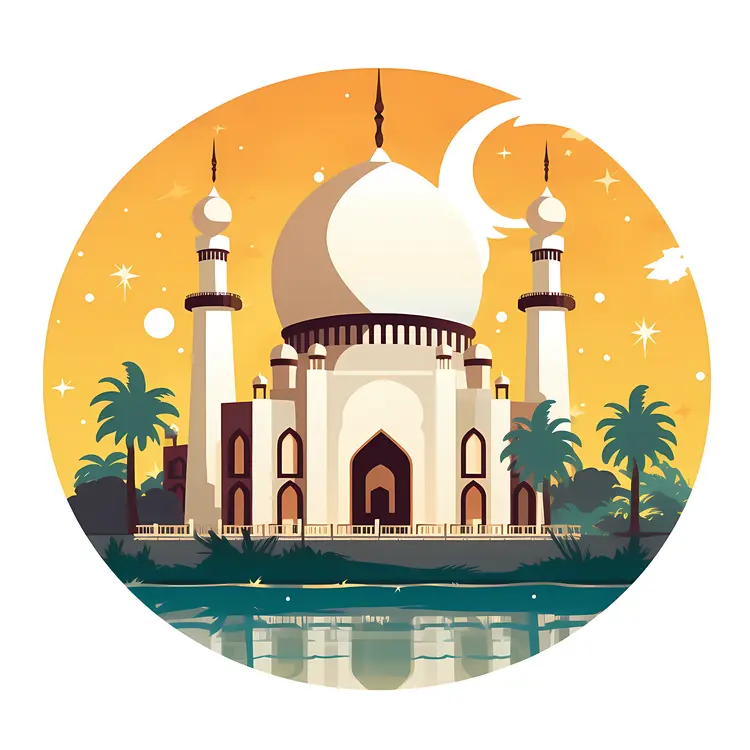 White Mosque with Crescent Moon and Stars