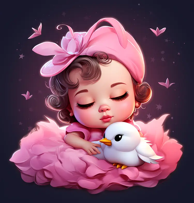 Sleeping Baby with a White Bird and Headband