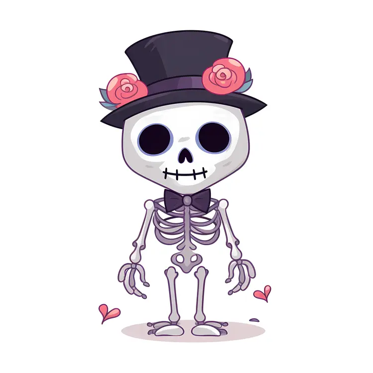 Skeleton with Top Hat and Flower