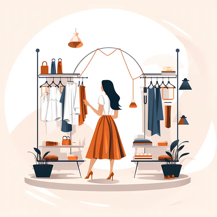 Woman Browsing Clothing Rack with Bags