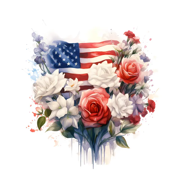 Patriotic Floral Arrangement with American Flag