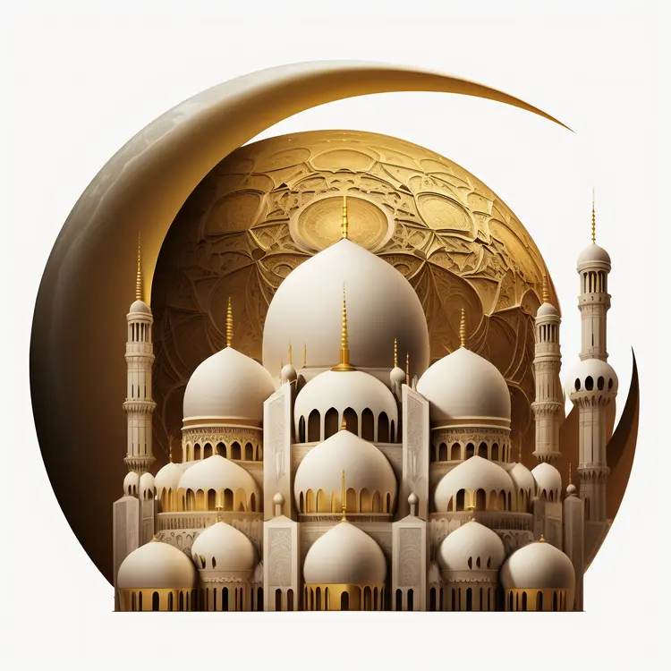Beautiful Mosque with Crescent Moon Symbol