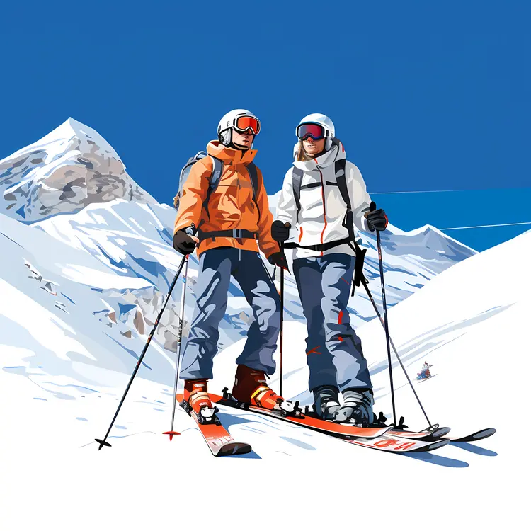 Skiers on Snowy Mountain