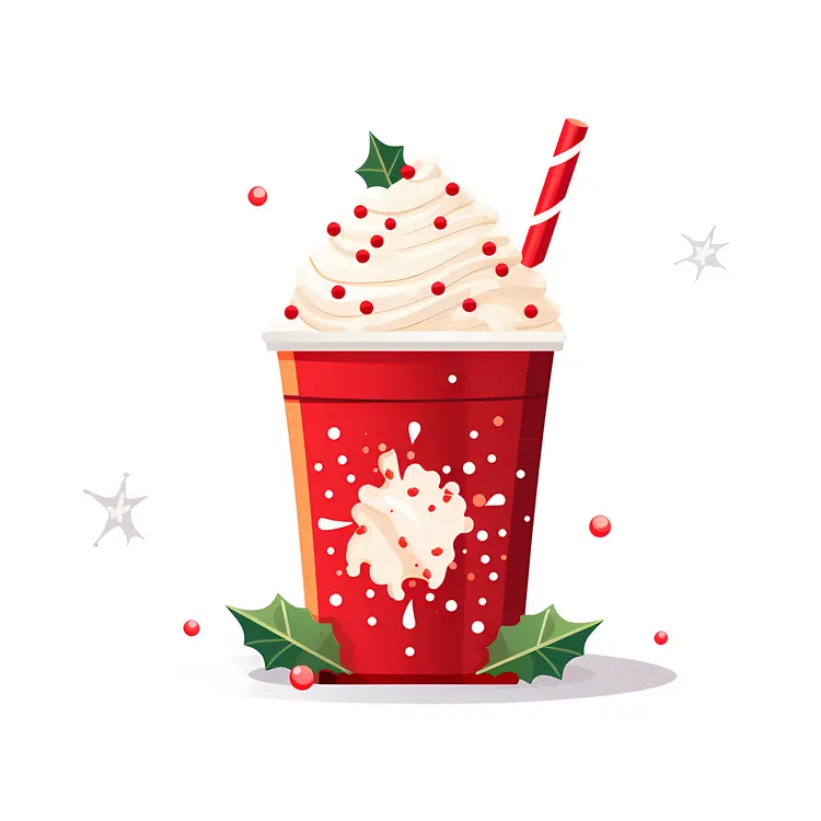 Festive Red Cup with Whipped Cream and Straw