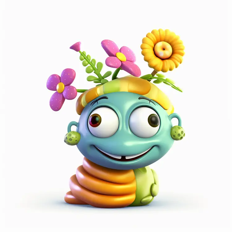 Cute Cartoon Character with Flowers on Head