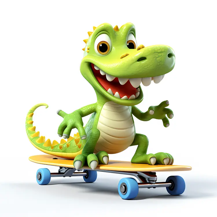 Playful Cartoon Alligator on a Skateboard