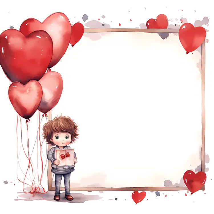 Cute Boy with Heart Balloons