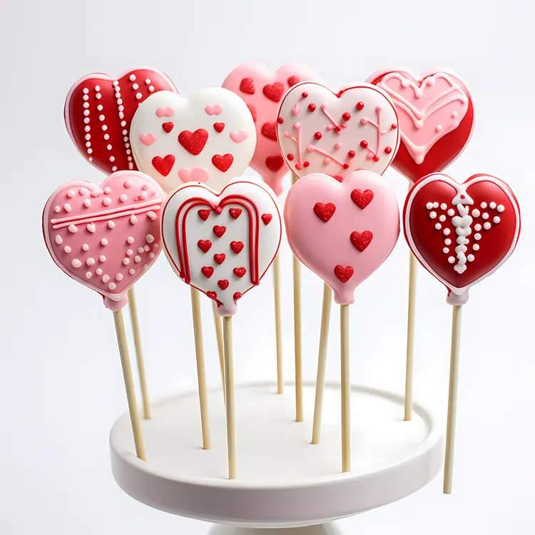 Colorful Heart-shaped Cookies on Sticks