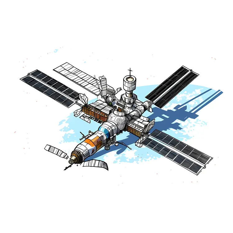 Detailed Illustration of a Space Station in Orbit
