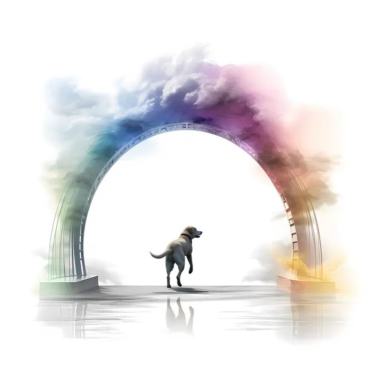 Dog Walking Through Rainbow Arch
