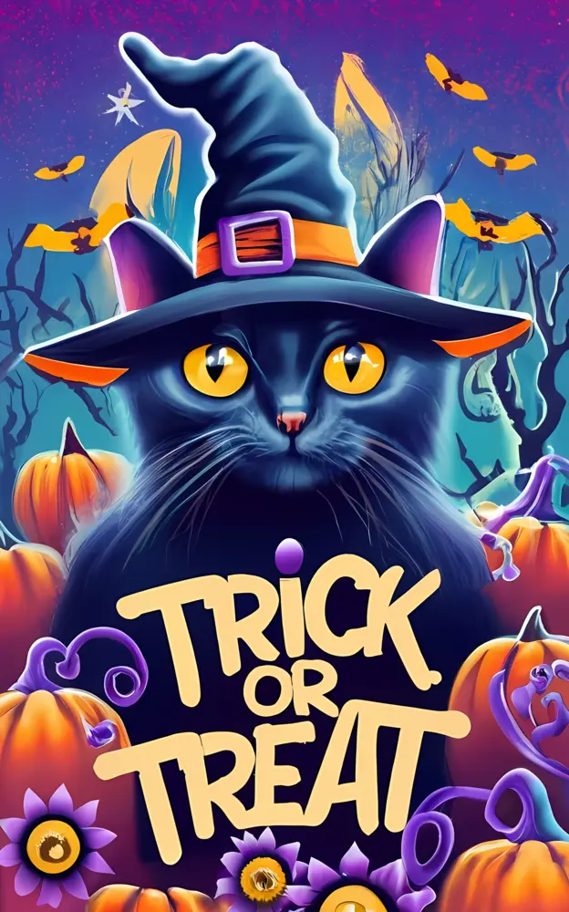 Black Cat with Pumpkins for Halloween