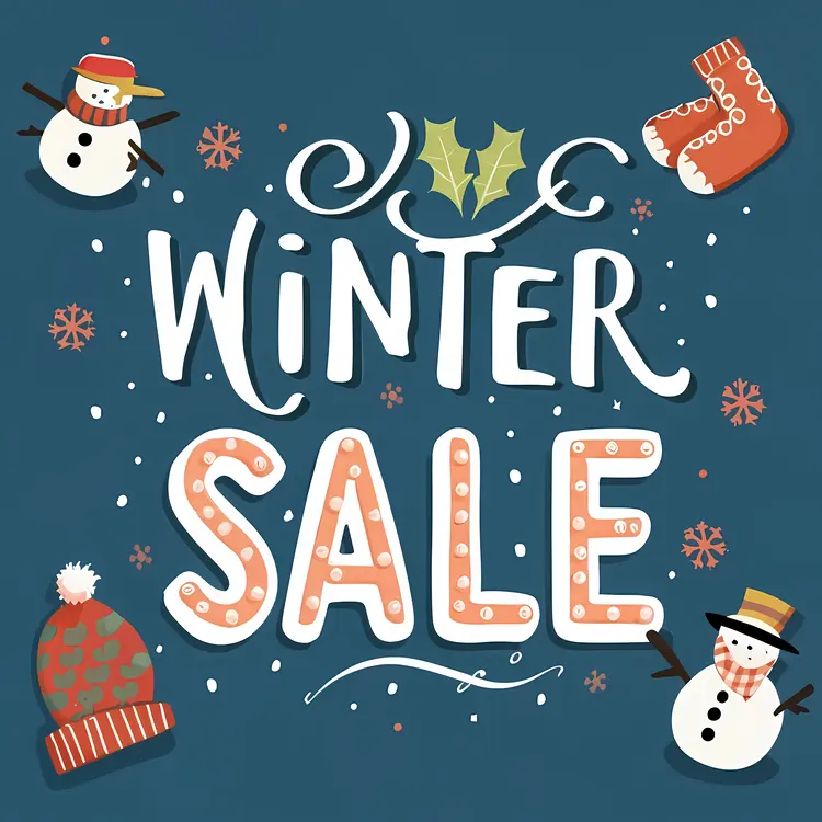 Winter Sale with Snowmen and Winter Clothing